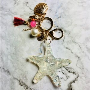 New! Starfish Shell Pearl Tassel CZ Ocean Keychain
